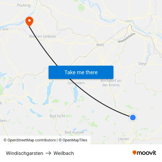 Windischgarsten to Weilbach map
