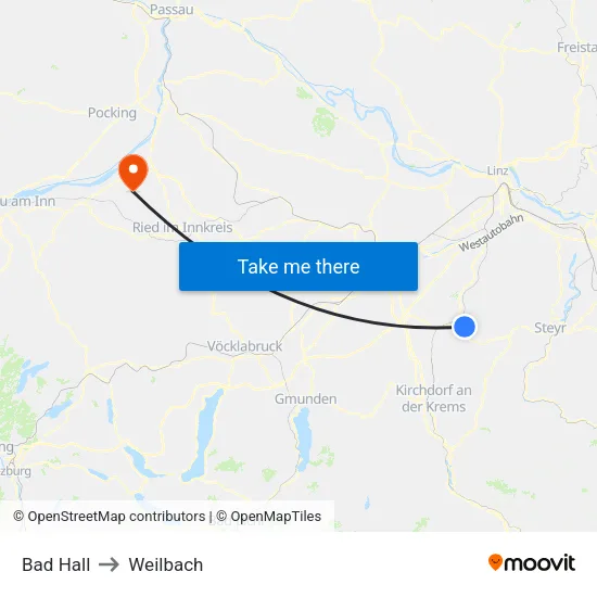 Bad Hall to Weilbach map