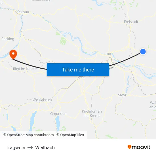 Tragwein to Weilbach map