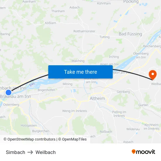 Simbach to Weilbach map