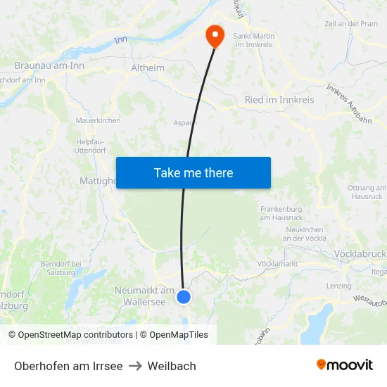 Oberhofen am Irrsee to Weilbach map