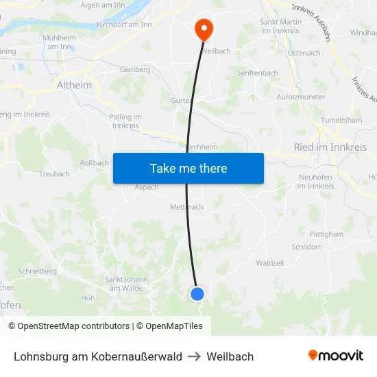 Lohnsburg am Kobernaußerwald to Weilbach map