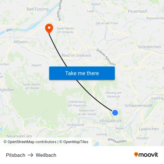 Pilsbach to Weilbach map
