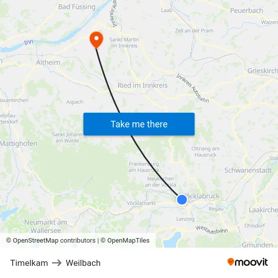 Timelkam to Weilbach map