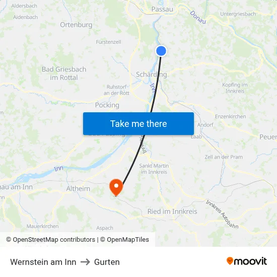 Wernstein am Inn to Gurten map