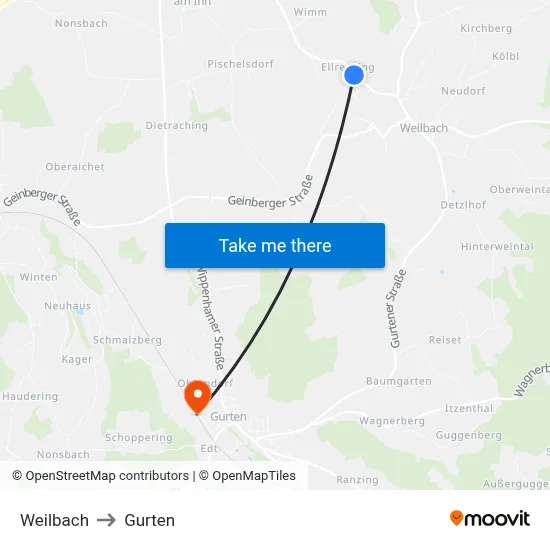 Weilbach to Gurten map