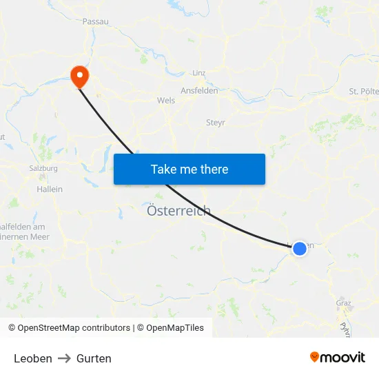 Leoben to Gurten map
