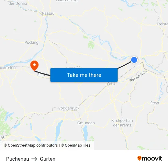 Puchenau to Gurten map