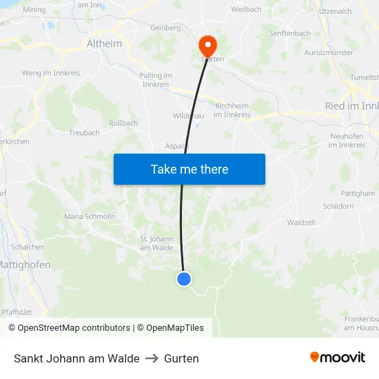 Sankt Johann am Walde to Gurten map