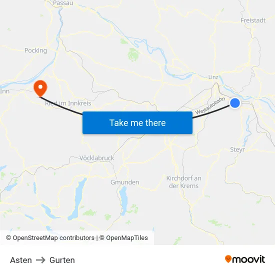 Asten to Gurten map