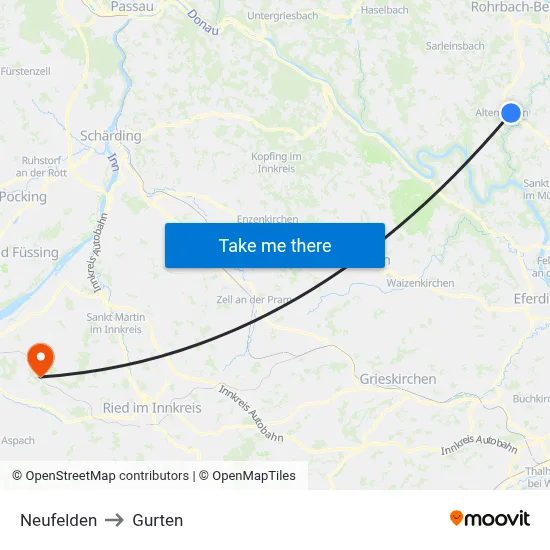 Neufelden to Gurten map