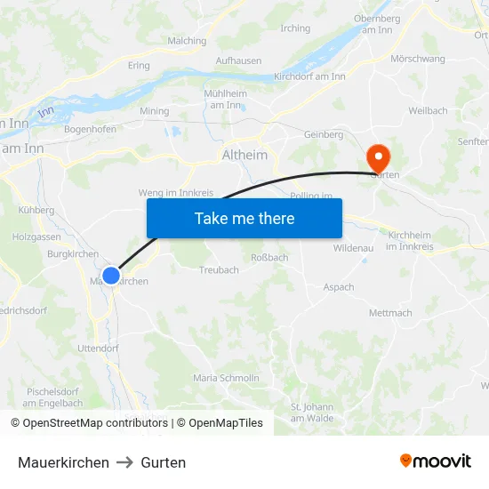 Mauerkirchen to Gurten map