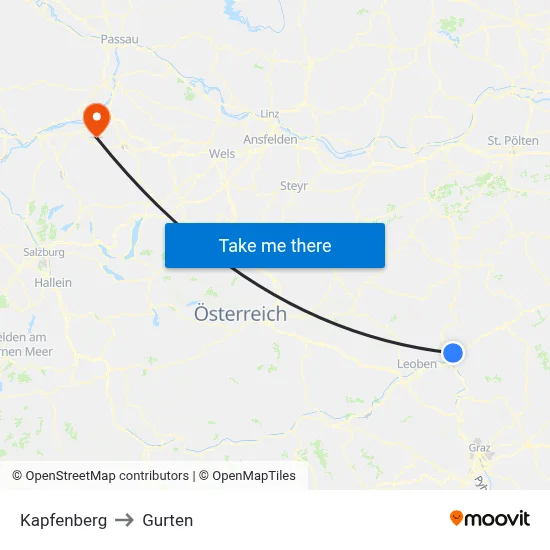 Kapfenberg to Gurten map