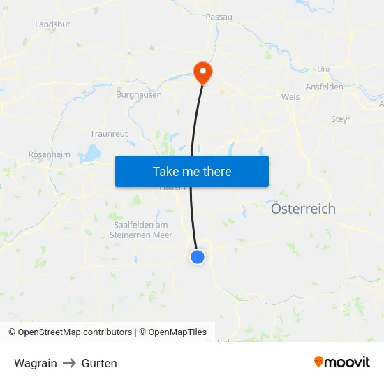 Wagrain to Gurten map