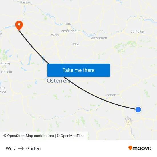 Weiz to Gurten map