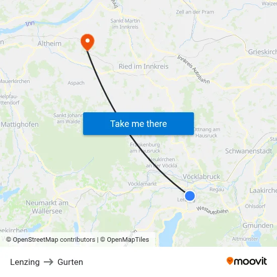 Lenzing to Gurten map