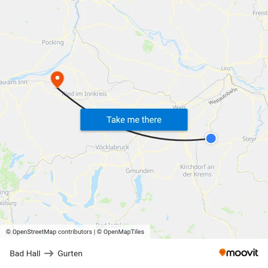 Bad Hall to Gurten map