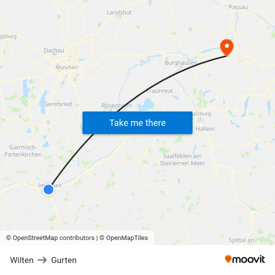 Wilten to Gurten map