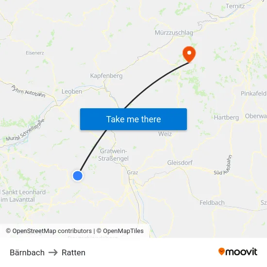 Bärnbach to Ratten map