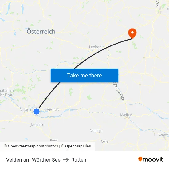 Velden am Wörther See to Ratten map