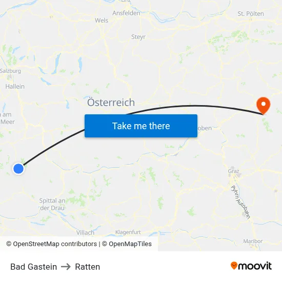 Bad Gastein to Ratten map