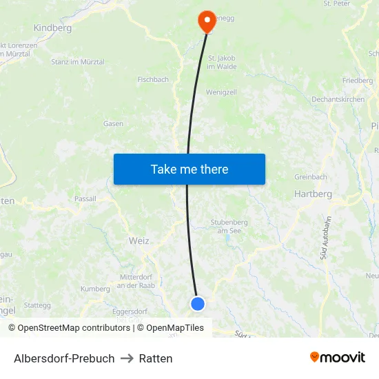 Albersdorf-Prebuch to Ratten map