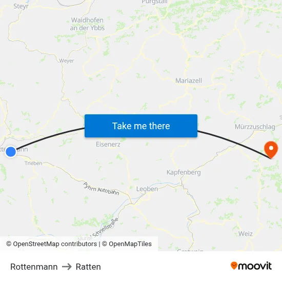 Rottenmann to Ratten map