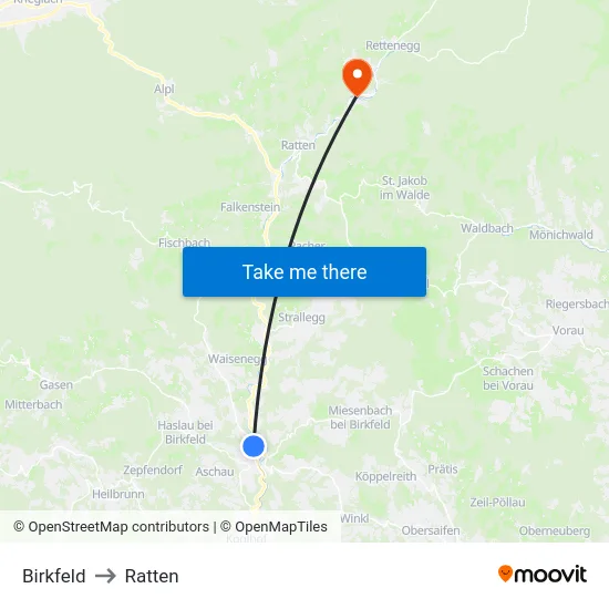 Birkfeld to Ratten map