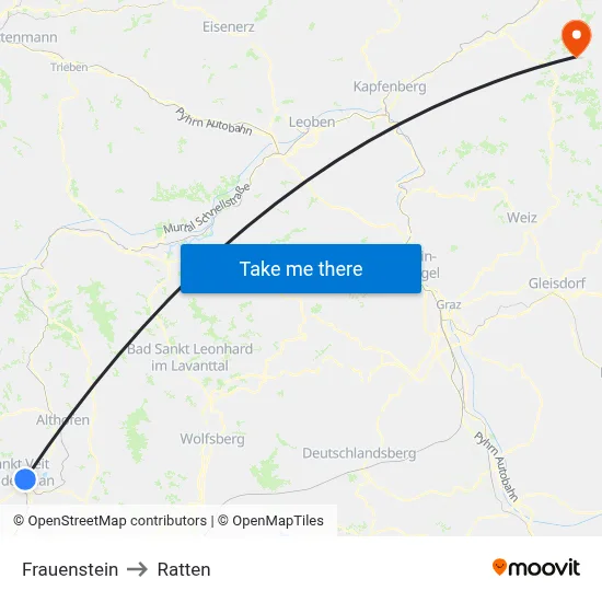 Frauenstein to Ratten map
