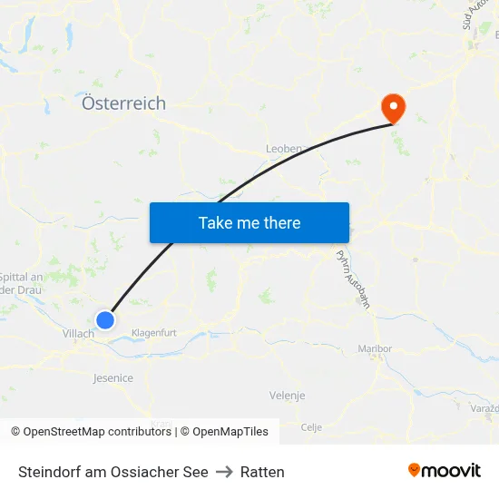 Steindorf am Ossiacher See to Ratten map
