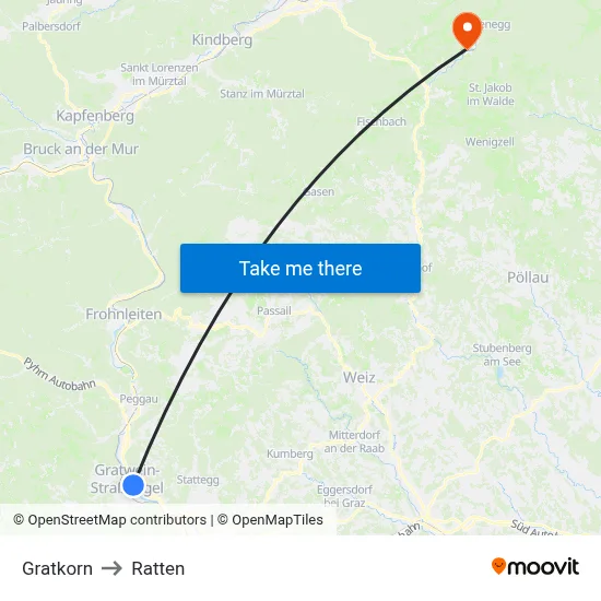 Gratkorn to Ratten map