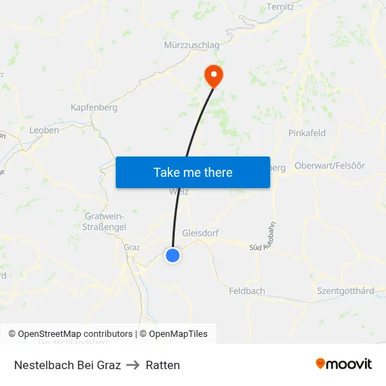 Nestelbach Bei Graz to Ratten map