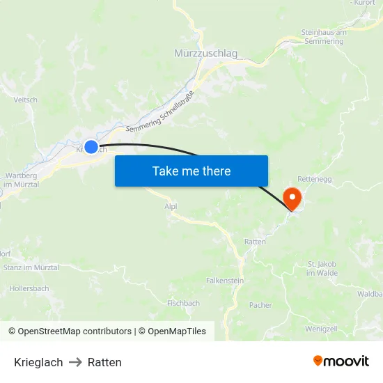 Krieglach to Ratten map