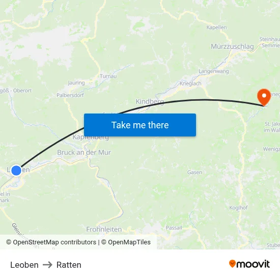 Leoben to Ratten map