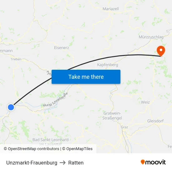 Unzmarkt-Frauenburg to Ratten map