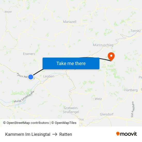 Kammern Im Liesingtal to Ratten map