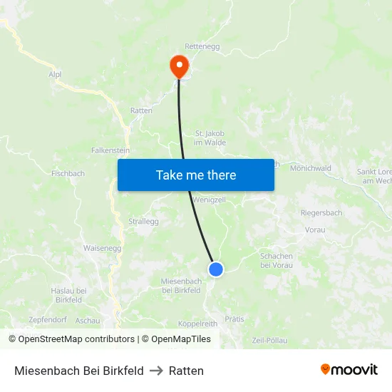 Miesenbach Bei Birkfeld to Ratten map