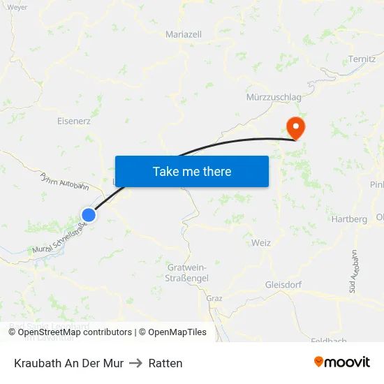 Kraubath An Der Mur to Ratten map