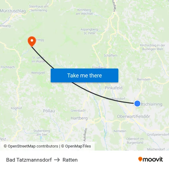Bad Tatzmannsdorf to Ratten map