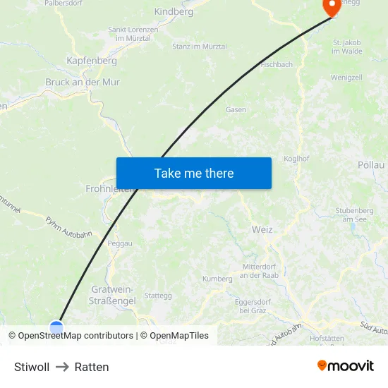 Stiwoll to Ratten map