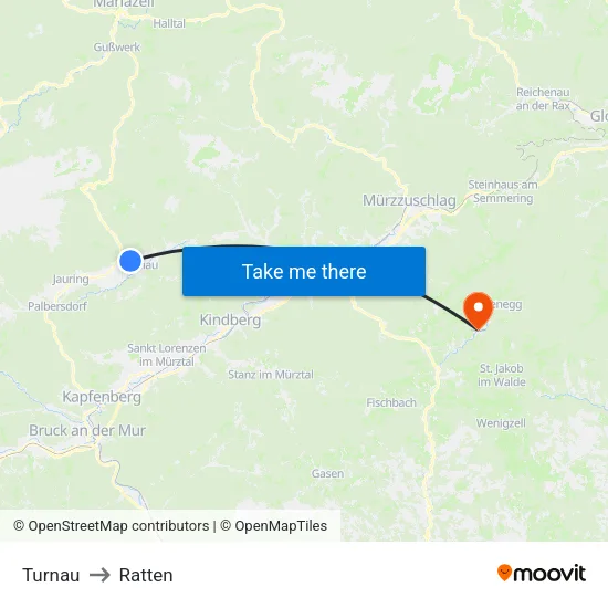 Turnau to Ratten map