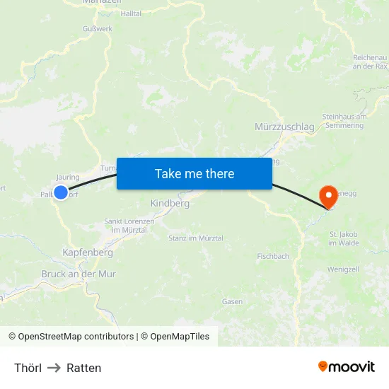 Thörl to Ratten map