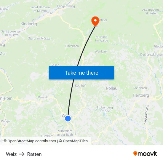 Weiz to Ratten map