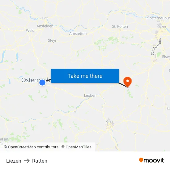 Liezen to Ratten map