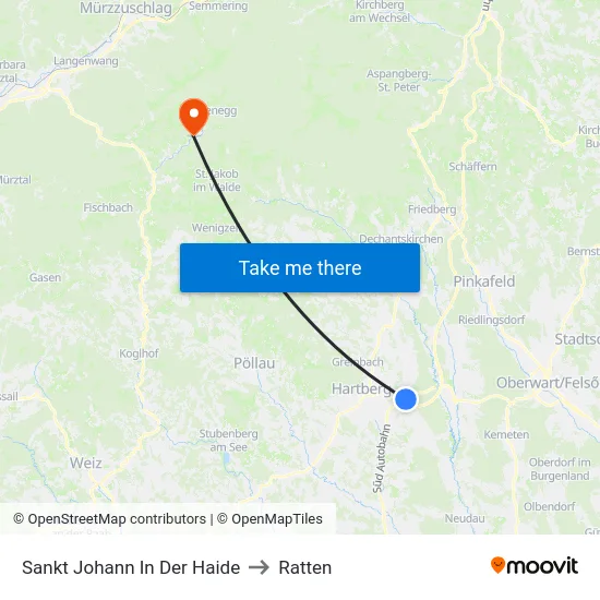 Sankt Johann In Der Haide to Ratten map