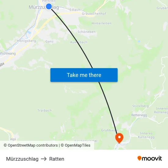 Mürzzuschlag to Ratten map