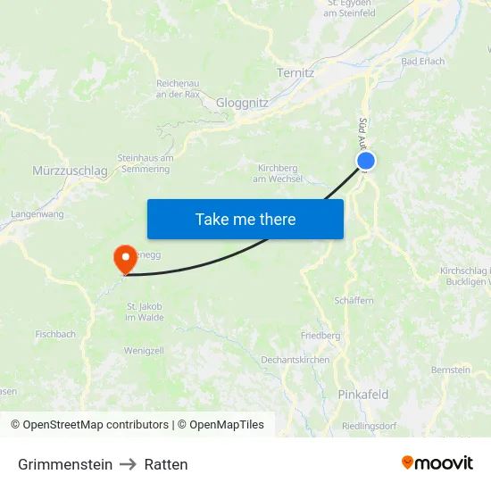 Grimmenstein to Ratten map