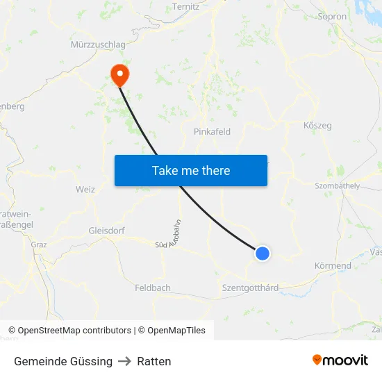 Gemeinde Güssing to Ratten map