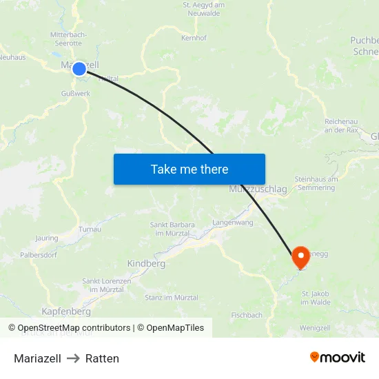 Mariazell to Ratten map