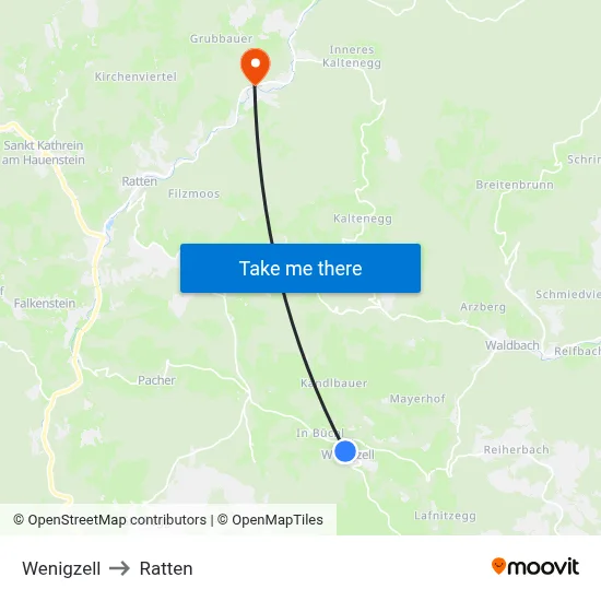 Wenigzell to Ratten map